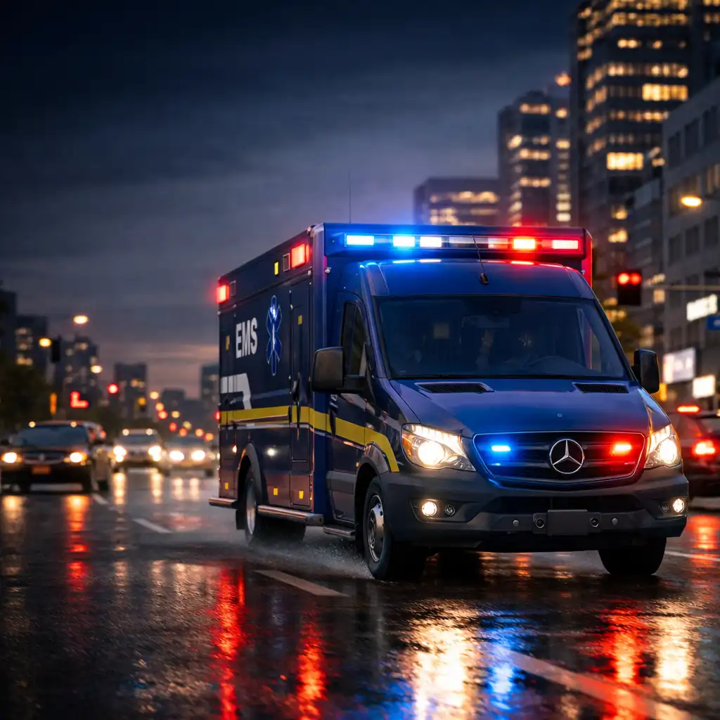 Ambulans przejeżdżający przez miejski ruch w Emergency Ambulance Simulator