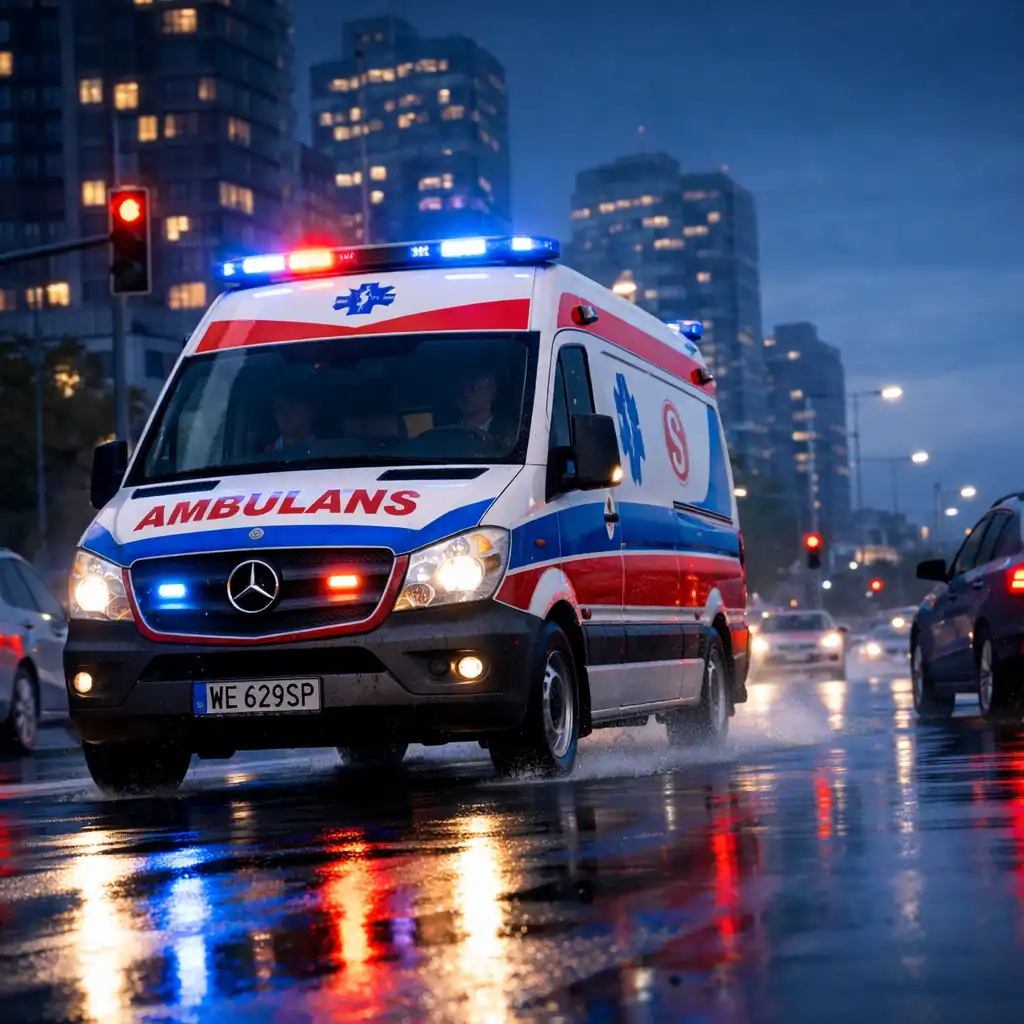 Ambulans pędzący przez miejski ruch w grze Emergency Ambulance Simulator