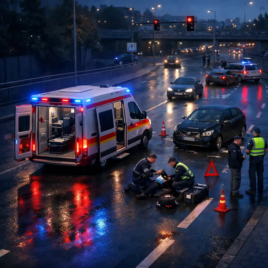Ambulans przy miejskim miejscu zdarzenia w Emergency Ambulance Simulator